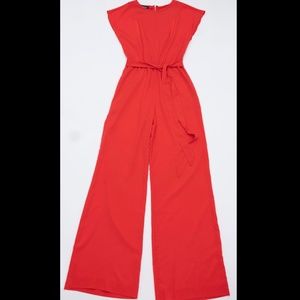 BEBE RED TIE WAIST JUMPSUIT
